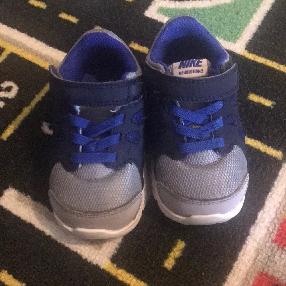 Gray and blue nike revolution2 toddler sneakers